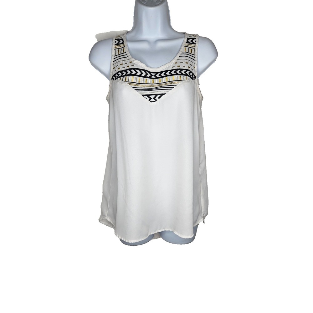 My Michelle Boho Tank Top Small White Sheer Embroidered Festival